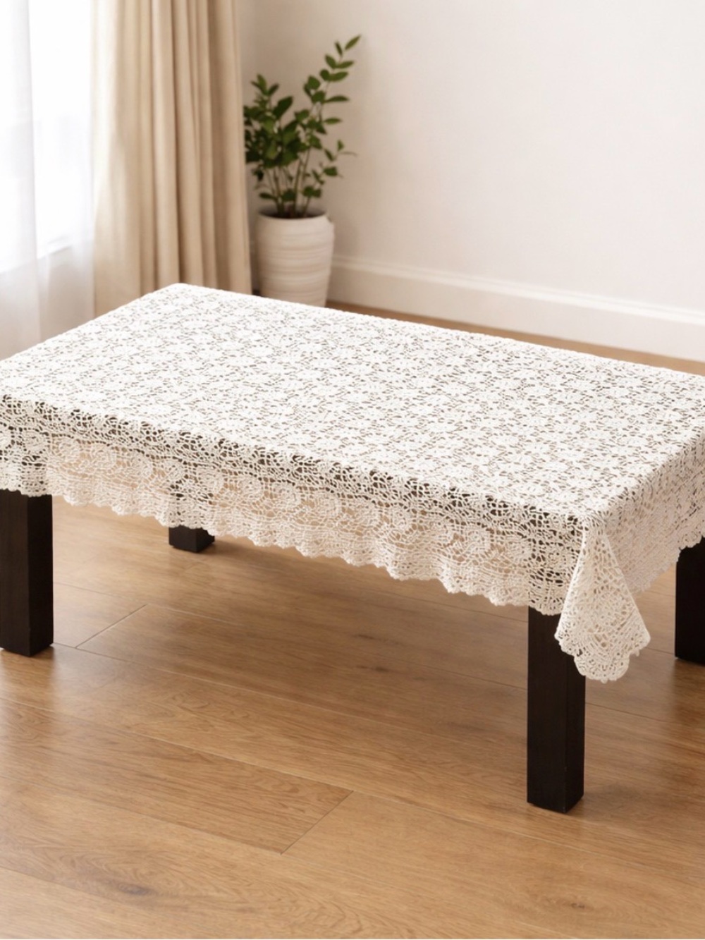 Elegant Beige Lace Tablecloth